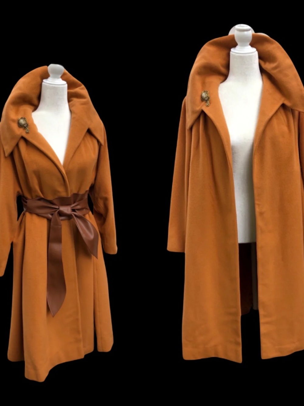 60’s Vintage 100% Pure Cashmere Deep Yellow Mustard Swing or Wrap Coat
